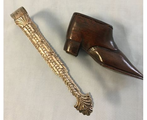 Georgian HM Silver sugar snips and Victorian Shoe snuff box.