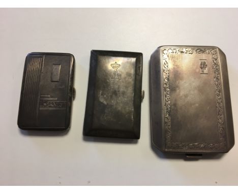 3 Continental Silver Cigarette Cases. one to include initial beneath royal crown cipher.