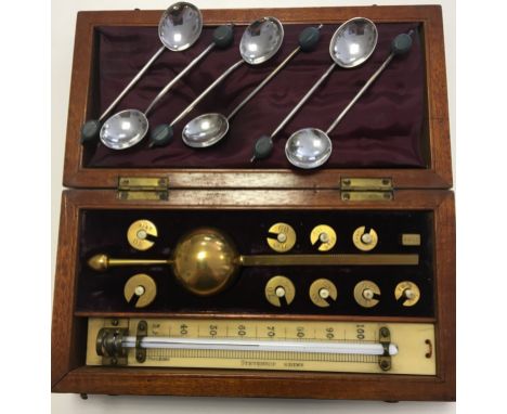 HM Silver coffee spoons and Cased Hydrometer by Stevenson of Edinburgh.
