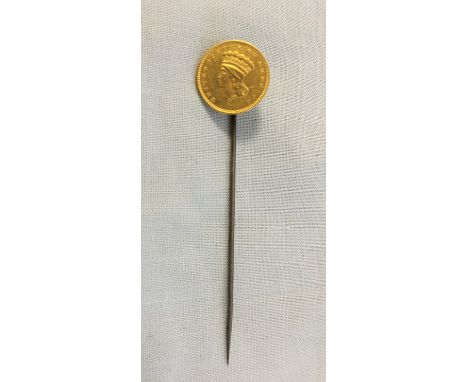 US 1855 gold one dollar coin stick pin.