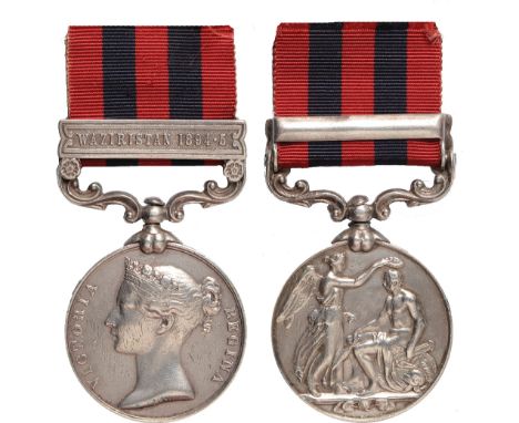 Military Orders and Medals, Single Campaign Medals, India General Service Medal 1854-95, one clasp, Waziristan 1894-5, awarde