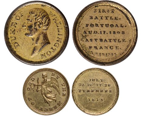 Commemorative Medals, British, Wellington’s Continental Victories, a brass tubular box medal containing 18 gilt brass medalet