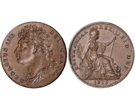 British Coins, George IV, farthing, 1825, laur. head l., rev. Britannia std. r., with shield and trident (S.3822), certified 