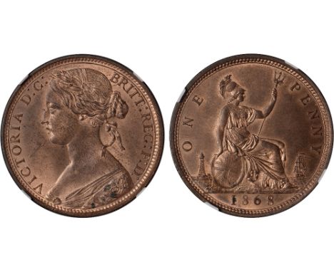 British Coins, Victoria, penny, 1868, young head l., rev. Britannia std. r. with shield and trident (S.3954; M. BP1868 A; F.5
