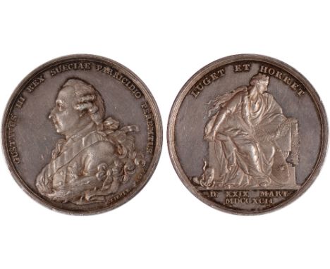 Commemorative Medals, Foreign, Sweden, Gustav III, Death and Funeral, silver medal, 1792, by J. J. G. Stierle, uniformed bust