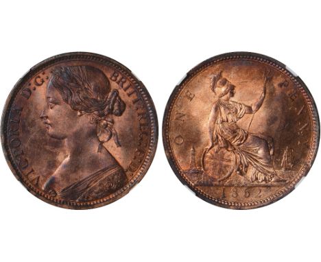 British Coins, Victoria, penny, 1862, toothed border, young head l., no signature below cape, rev. Britannia std. r. with shi