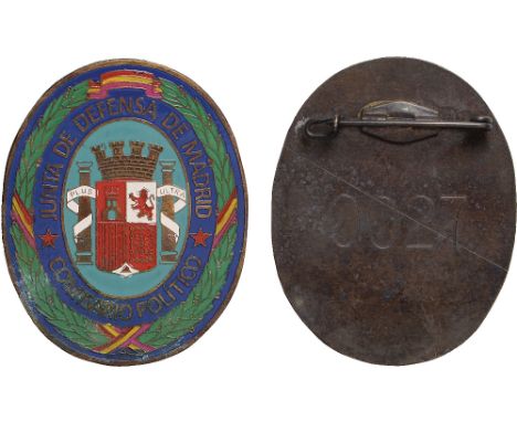 Military Orders and Medals, World Orders and Decorations, Spain, Defence of Madrid Badge reverse numbered 0027, light scuffin