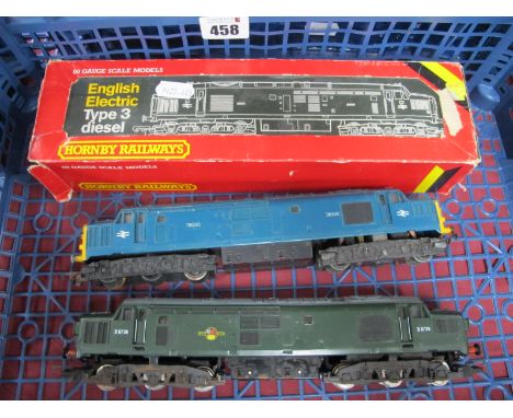 Three Hornby 'OO' Gauge/4mm Type 3 Co-Co Diesel Locomotives, unboxed BR blue R/No's D6830 and D6966, plus BR green R/No D6736