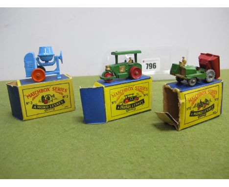 Three Boxed Matchbox Early 1-75 Series Moko Lesney Models, comprising of N 1 Aveling Barford road roller (damage to rear tow 