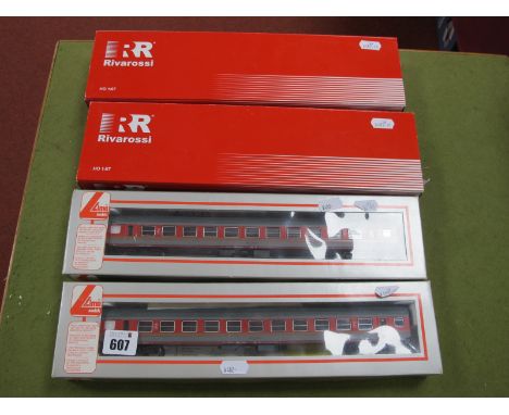 Four Continental Coaches by Rivarossi, Lima "HO" Gauge Outline, DI II Classe Per Medie Distanze, FS, Lima #309288K FS 2nd Cla