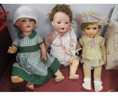 Three German Early to Mid XX Century Toy Dolls, to include a Bisque Headed Doll marked Heubach of Koppelsdorf 300-0 Germany, 