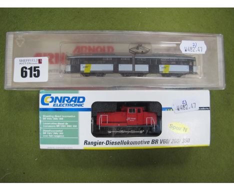 A Conrad Hobby Train 'N Gauge # 246049 V60 DB Cargo EP.V Shunter Locomotive, R/No. 360 162-2; together with an Arnold 'N' Gau