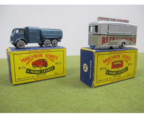 Two Boxed Matchbox Early 1-75 Moko Lesney Models, comprising of No 73A Leyland RAF 10 ton pressure refueller, Air Force blue,