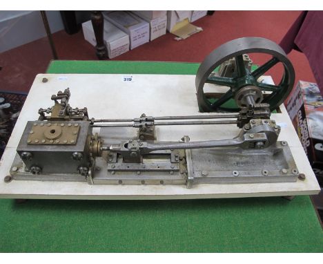 A Well Engineered 'Live Steam' Single Cylinder Horizontal 'Mill Type' Steam Engine, green flywheel diameter approximately 20c