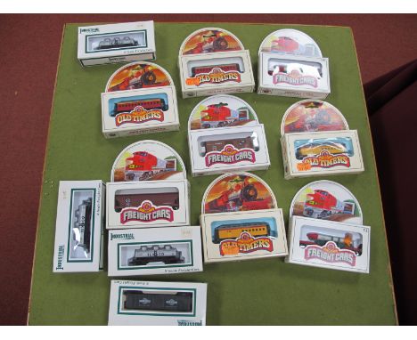 Twelve 'N' Scale Rolling Stock Items, by Bachmann, UMD, all Outline American, including freight cars, old timers, boxed.