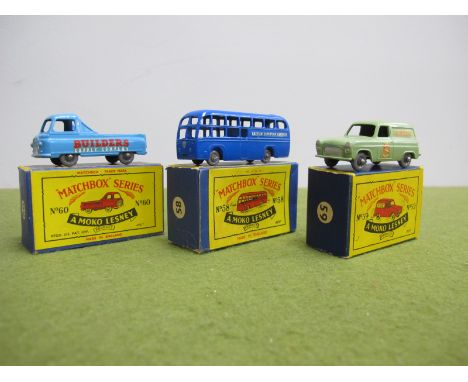 Three Boxed Matchbox Early 1-75 Series Moko Lesney Models, comprising of No 58A AEC coach 'Bea'. possible repaint, damage to 