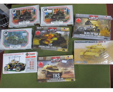 Eight Boxed 1:72/1:76 Scale Plastic Model Military Vehicle Kits, by JB Models, Wrzesien and other including JB Models Vickers