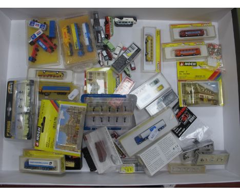 A Quantity of 'N' Gauge and 'Z' Gauge Plastic Model Lineside Vehicles and People by Noch, Graham Farish, Preiser and Others, 