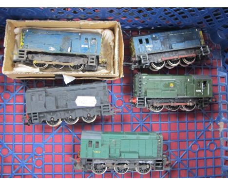 Five 'OO' Gauge/4mm Class 08 0-6-0 Unboxed Diesel Shunter Locomotives, by Wrenn, Lima etc, playworn, over painting and re num