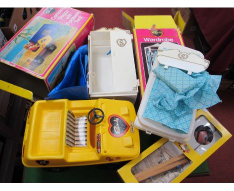 Sindy Interest - to include camping buggy with fold away tent (boxed), wardrobe (boxed), bed (unboxed) small parts may be mis