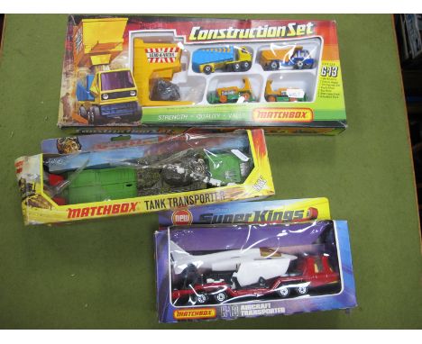 Matchbox: Battlekings K-1069 Tank Transporter, Superkings K-13 aircraft transporter, G-13 construction set with incorrect con