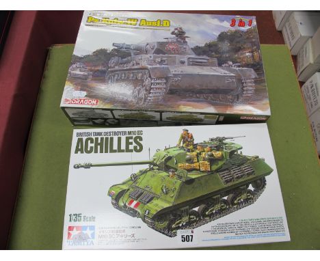 Two 1:35th Scale Plastic Model Tank Kits, Tamiya No 366 British Tank Destroyer M10 II C, Dragon H6265 PZ.KPFW IV AUSF.D, unst