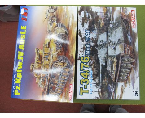 Two Dragon 1:35th Scale Plastic Model Tank Kits, #6205 T.34/76 Mod 1941 H6264 PZ.KPFW.IV AUSG.E, unstarted, boxed.
