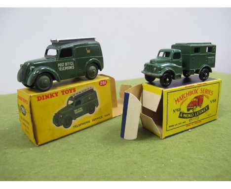 A Boxed Dinky Toys #261 Telephone Service Van, olive green, black roof with ladder, 'Post Office Telephones', damage to one e