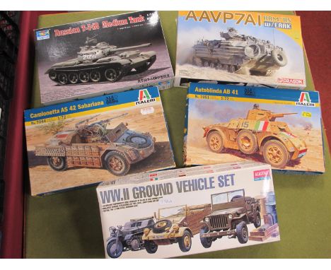 Five 1:72nd Scale Plastic Model Military Vehicle Kits, by Academy, Dragon Trumpeter, Italeri including Dragon #7233 AAVP7AI R