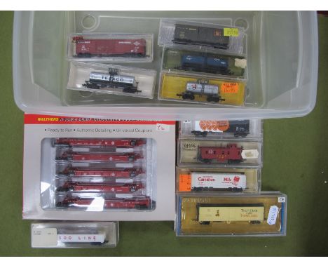 Fifteen 'N' Gauge Outline American Rolling Stock Items, by Walthers, Atlas, Minitrix and other, Bachmann No 70997 50 steel re