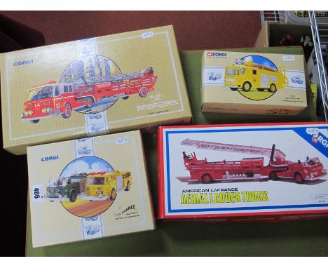 Five Corgi Diecast Model Fire Service Vehicles, mostly American La France including #97321 aerial ladder truck,#97331 The La 