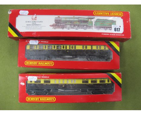 Hornby 'OO' Gauge G.W.R King Class 4-6-0 Locomotive and Tender, King Edward I, R/No 6024, together with two GWR chocolate/cre