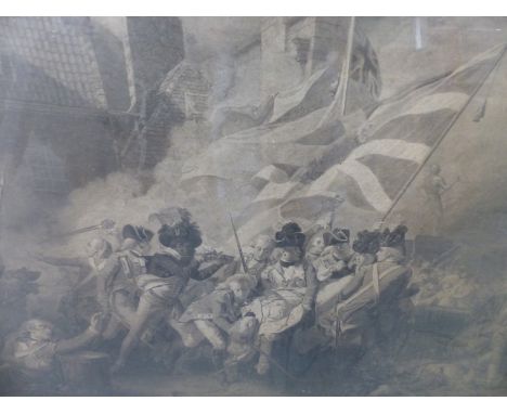 AN ANTIQUE FOLIO PRINT.  THE DEATH OF MAJOR PIERSON AFTER J.S. COPLEY 68 x 90cms.