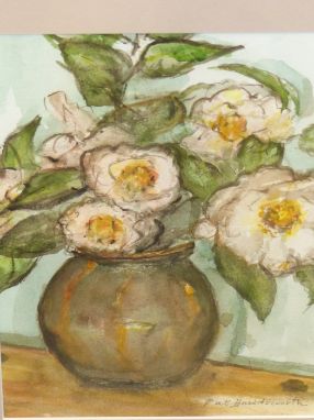 PAT HOWDSWORTH.  20th/21st.C.   ARR.    VASE OF FLOWERS, SIGNED WATERCOLOUR  28 x 30cms  TOGETHER WITH A CHALK PORTRAIT OF A 