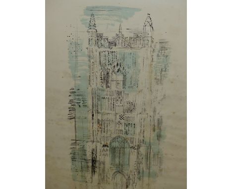 JOHN PIPER (1903-1992).  ARR.  CHURCH FACADE, PENCIL SIGNED AND NUMBERED 56/70, COLOUR PRINT  80 x 58cms.