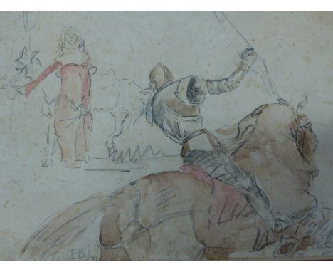 20th.C.SCHOOL.    PORTRAIT OF A MAN, COLOURED CHALKS, UNFRAMED.    58.5 x 42cms  TOGETHER WITH AN ABSTRACT WATERCOLOUR, INDIS