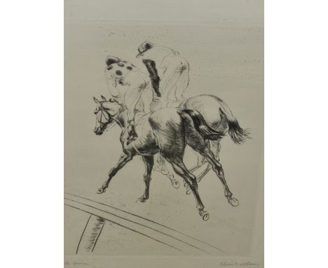 COUNT RENE BOUET-WILLAUMEZ   (1900-1979).  ARR.  APRES LE COURSE, PENCIL SIGNED LIMITED EDITION PRINT.  48.5 x 36.5cms.
