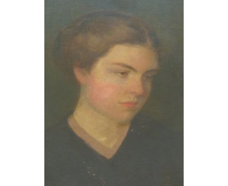 ATTRIBUTED TO JOSEPH SOUTHALL.   (1861-1944)    PORTRAIT OF A LADY, OIL ON CANVAS.  51.5 x 41cms. 