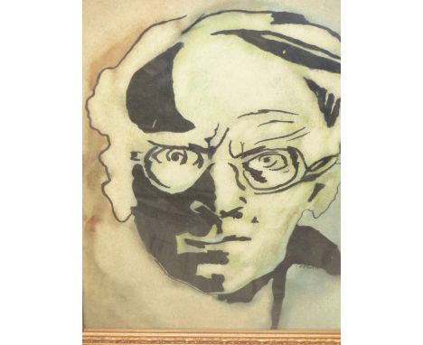 ATTRIBUTED TO IVON HITCHENS.   (1893-1979)  ARR.  SELF PORTRAIT, SIGNED AND DATED, WATERCOLOUR.    35.5 x 27.5cms.