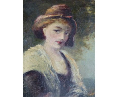 ENGLISH SCHOOL.    PORTRAIT OF A LADY, OIL ON CANAS, UNSTRETCHED.   40 x 25cms.