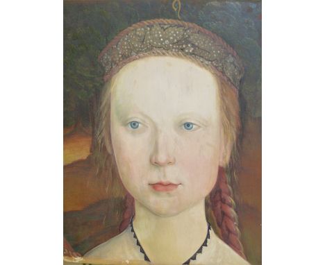 20th.C.CONTINENTAL SCHOOL.    PORTRAIT OF A GIRL, POSSIBLY SCANDINAVIAN, OIL ON PANEL, UNFRAMED.    27 x 22.5cms.