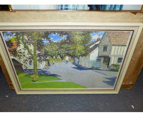 THOMAS KING.   CONTEMPORARY.   ARR.  A VIEW DOWN SWAN STREET, ASHWELL, SIGNED OIL ON BOARD.   32 x 49.5cms TOGETHER WITH A VI