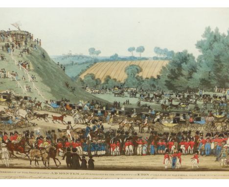 AFTER J SOLTARD.   AN ANTIQUE HAND COLOURED PRINT ENTITLED THE CEREMONY OF THE PROCESSION ADMONTEM AS PERFORMED BY THE STUDEN