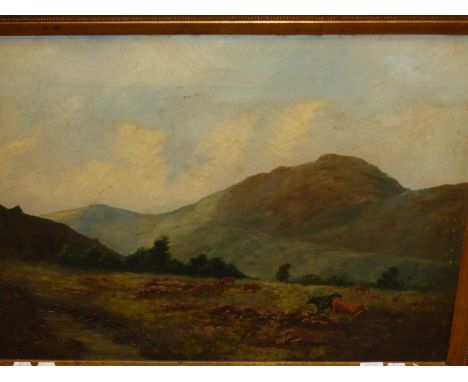 V.LAMONT.  19/20th.C.ENGLISH SCHOOL.   A PAIR OF HIGHLAND VIEWS, ONE SIGNED, OIL ON PANEL.   48 x 62cms.  (2)