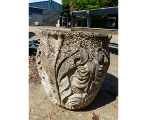 A PAIR OF SMALL GARDEN PLANTERS AND ONE OTHER SQUARE FORM PLANTER.
