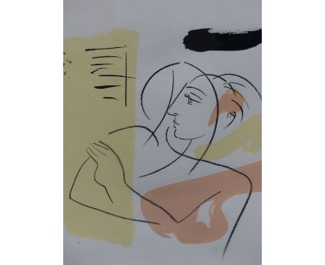 BRIAN GRIMWOOD. CONTEMPORARY. ARR. AN ABSTRACT PORTRAIT 40.5 x 35.5cms. TOGETHER WITH A LIMITED EDITION PENCIL SIGNED COLOUR 