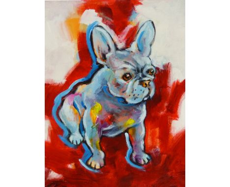 EGIS.  CONTEMPORARY.   ARR.    PORTRAIT OF A DOG, SIGNED OIL ON CANVAS, UNFRAMED. 81 x 81cms.