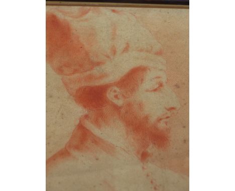 OLD MASTER SCHOOL.   PORTRAIT OF A PATRICIAN, SANGUINE CHALK DRAWING.   21 x 15.5cms.