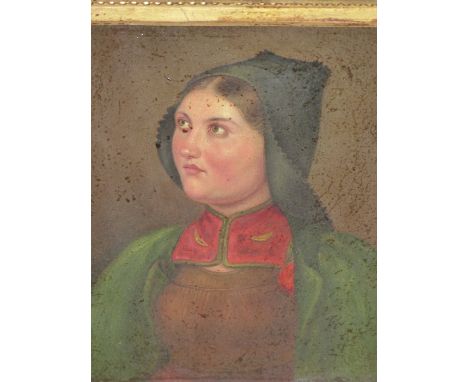 19th.C.CONTINENTAL SCHOOL.   PORTRAIT OF A YOUNG LADY, OIL ON CANVAS.   22 x 19cms.