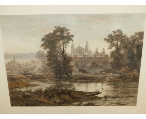 A HAND COLOURED FOLIO PRINT, ETON FROM THE THAMES.   72.5 x 88.5cms.